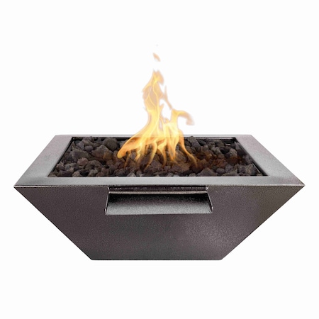 The Outdoor Plus 30 Square Maya Fire, Water Bowl, Powder Coated Metal, Silver Vein, Match Lit w/Flame Sense, Liq. Propane OPT-30SQPCFWFSML-SLV-LP